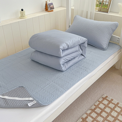 漫时光 2025新款学生床纯棉素色床盖夹棉床笠 三件套 直角-雾霾蓝