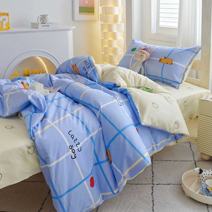 91家纺网 家纺一手货源 找家纺 天之爱 2025年新款13372全棉三件套学生上下铺6件套多件套 卡皮巴拉蓝