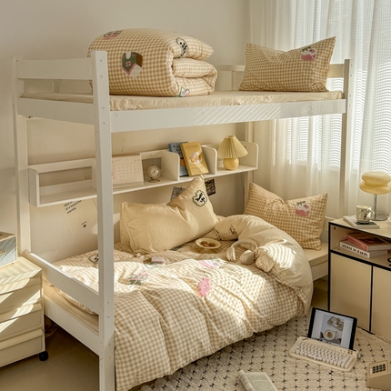 2025新款 985学姐推荐新款学生季宿舍可爱水洗棉毛巾绣四件套 甜梦俱乐部卡其