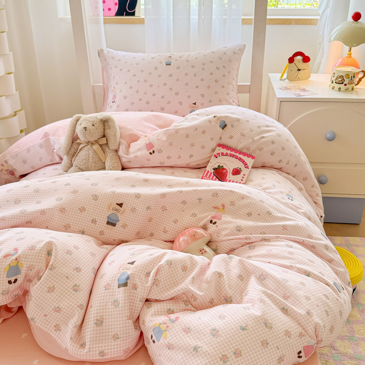 91家纺网 家纺一手货源 找家纺 慕尚家纺 2025新款13070全棉学生季全棉学生床三件套 粉格花