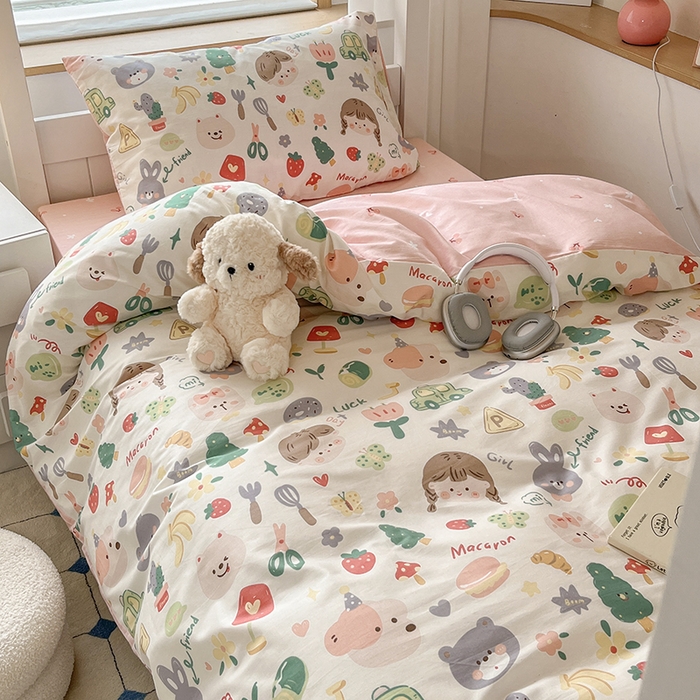 91家纺网 家纺一手货源 找家纺 慕尚家纺 2025新款13070全棉学生季全棉学生床三件套 美食派对