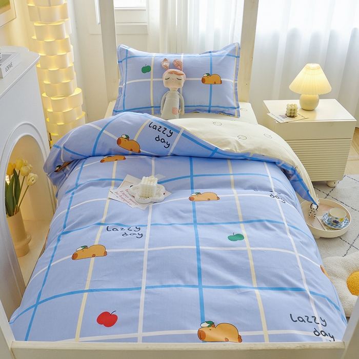 91家纺网 家纺一手货源 找家纺 天之爱 2025年新款13372全棉三件套学生上下铺6件套多件套 卡皮巴拉蓝