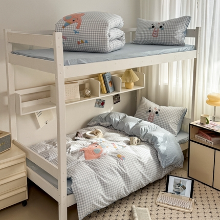 2025新款 985学姐推荐新款学生季宿舍可爱水洗棉毛巾绣四件套 快乐小飞象蓝格