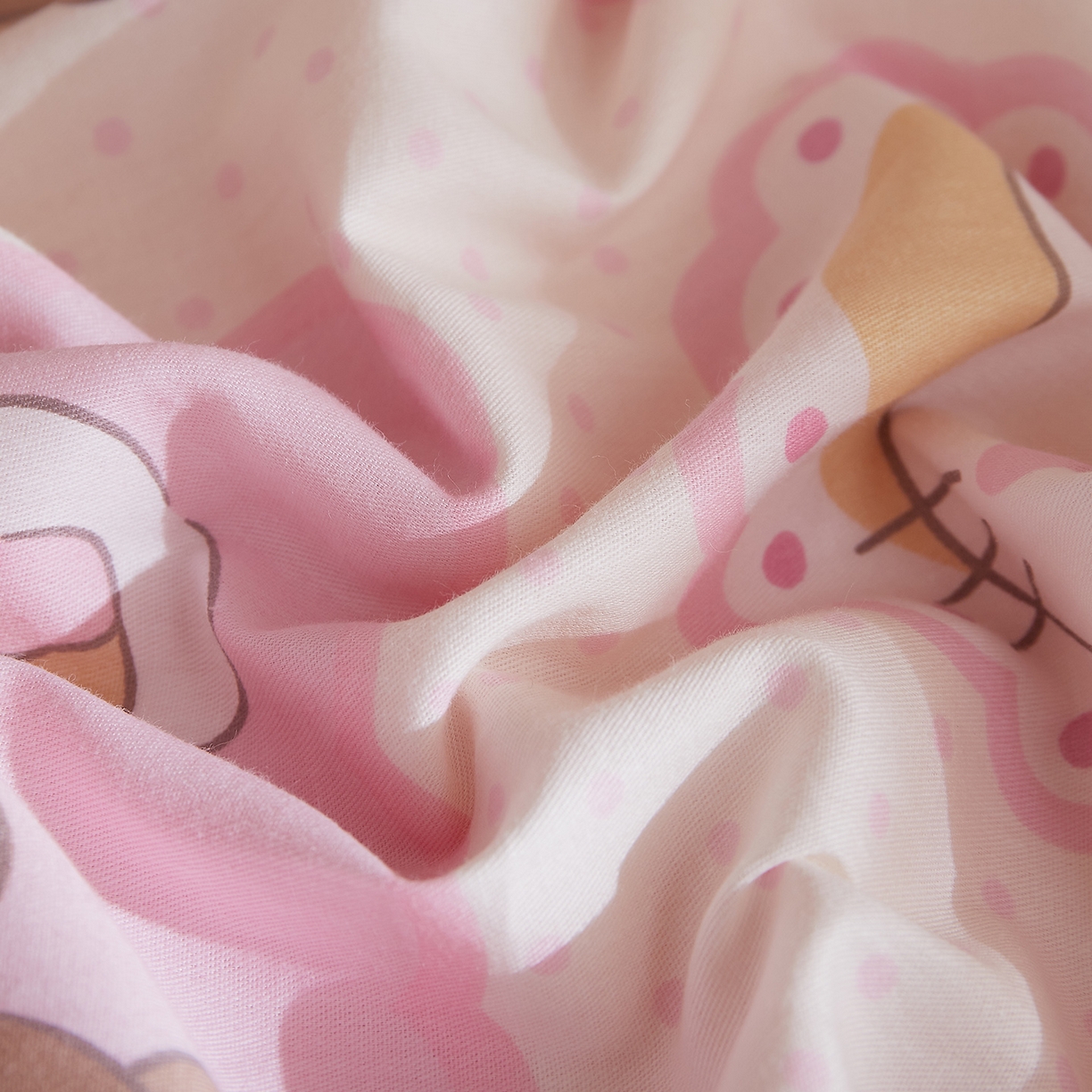 91家纺网 家纺一手货源 找家纺 DoDo 兜兜 2025新款全棉纯棉小清新卡通条格学生宿舍系列单品床笠 粉粉猫A版