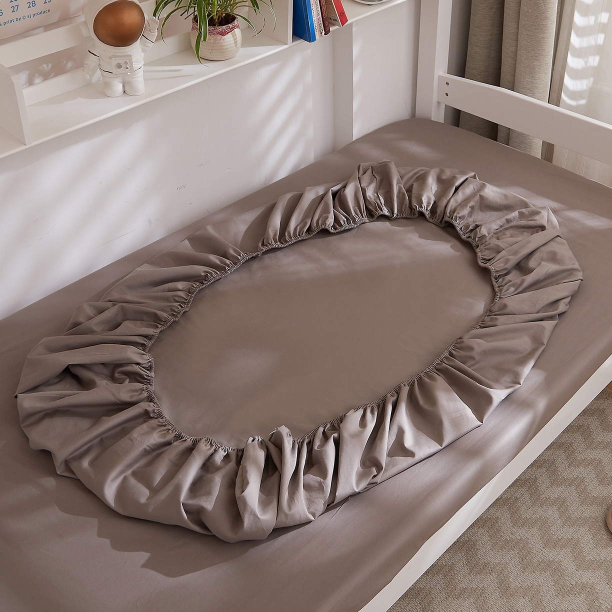 91家纺网 家纺一手货源 找家纺 DoDo 兜兜 2025新款全棉纯棉小清新卡通条格学生宿舍系列单品床笠 高级灰