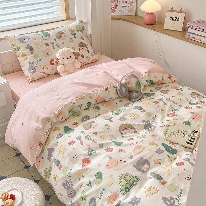 91家纺网 家纺一手货源 找家纺 慕尚家纺 2025新款13070全棉学生季全棉学生床三件套 美食派对