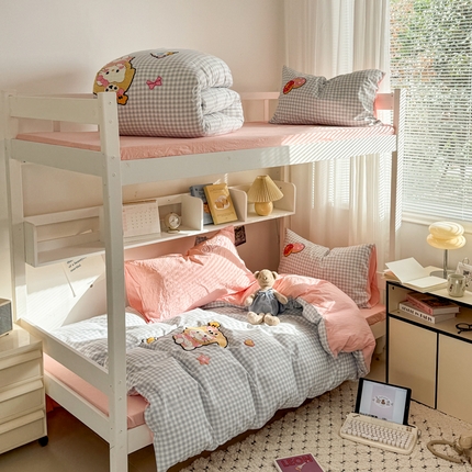 2025新款 985学姐推荐新款学生季宿舍可爱水洗棉毛巾绣四件套 饼饼猫蓝格