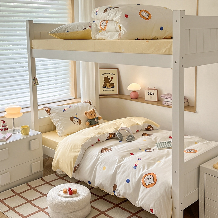 91家纺网 家纺一手货源 找家纺 慕尚家纺 2025新款13070全棉学生季全棉学生床三件套 艾米熊