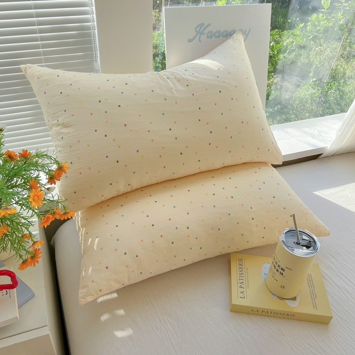 91家纺网 家纺一手货源 找家纺 韩巢家纺 2025新款云感提花双层纱枕套头套枕芯套 波点世界