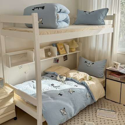 2025新款 985学姐推荐新款学生季宿舍可爱水洗棉毛巾绣四件套 魔法比熊蓝