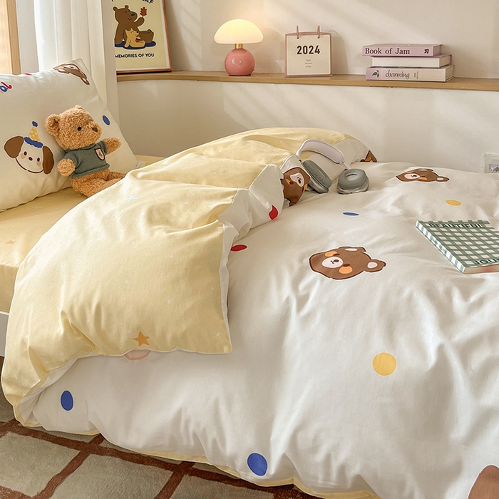 91家纺网 家纺一手货源 找家纺 慕尚家纺 2025新款13070全棉学生季全棉学生床三件套 艾米熊