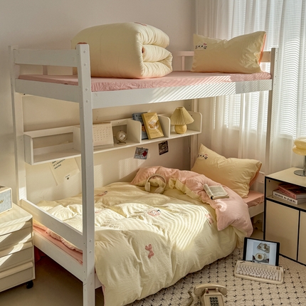 2025新款 985学姐推荐新款学生季宿舍可爱水洗棉毛巾绣四件套 苹果猫咪粉玉