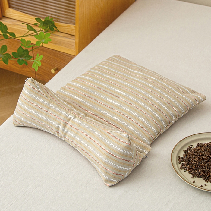 囍莱家纺 2025春夏新款全棉纯棉三角牵引组合荞麦枕护颈枕腰枕 卡其