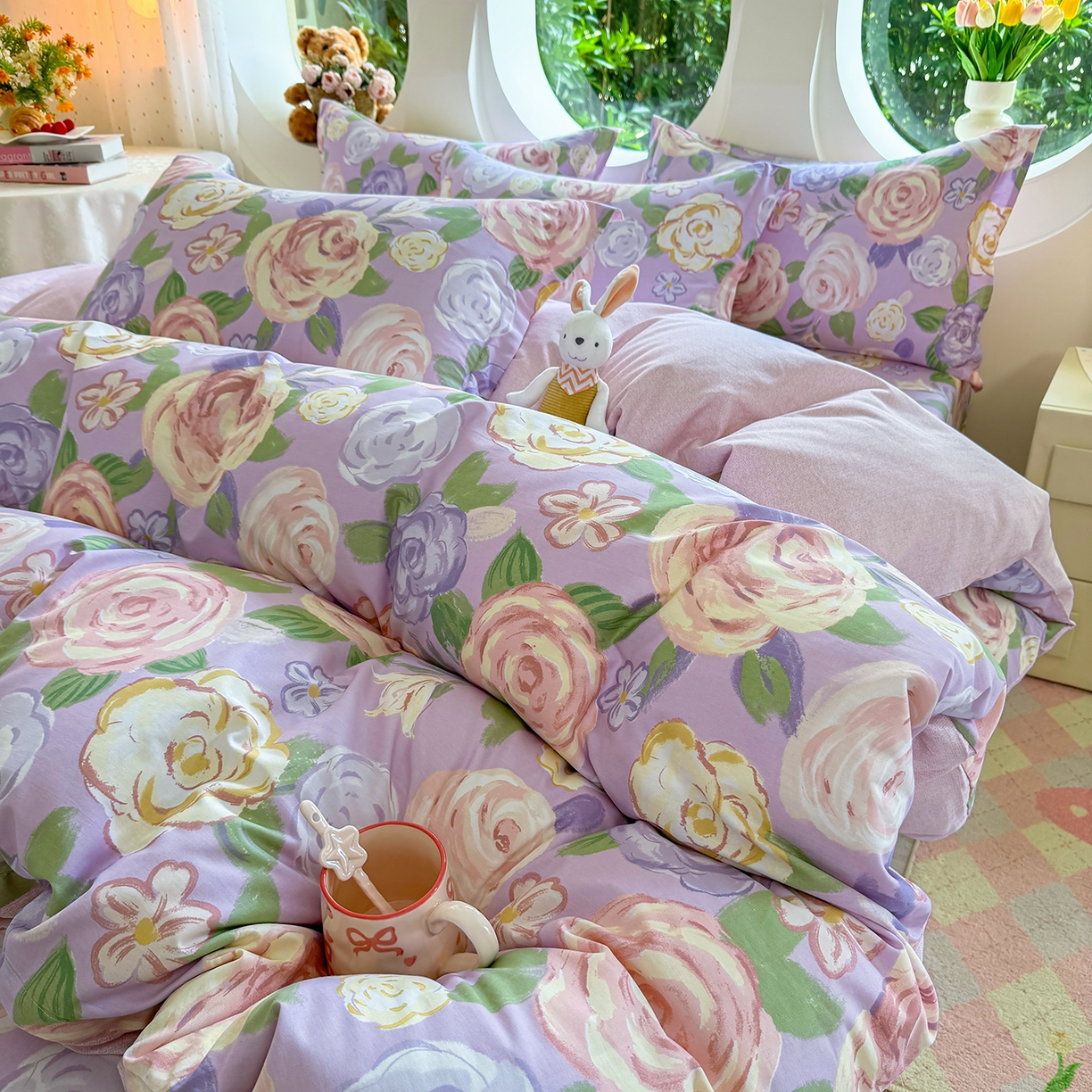 91家纺网 家纺一手货源 找家纺 壹贝家纺 2025新款小清新全棉纯棉印花系列-单被套 国色天香