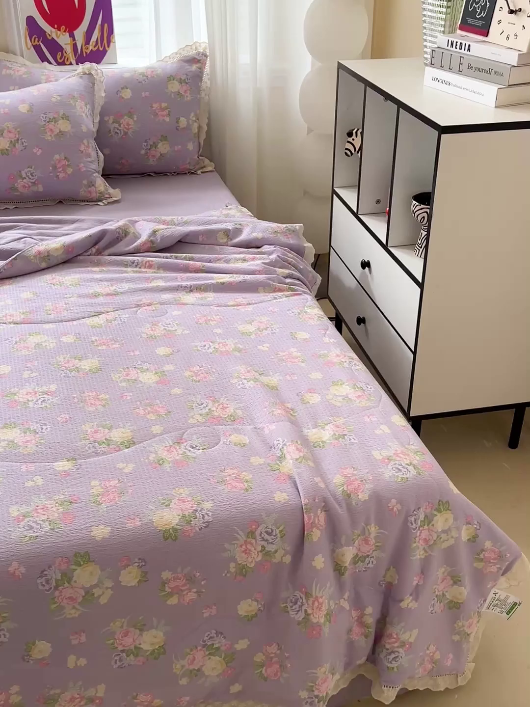 91家纺网 家纺一手货源 找家纺 2025新款云感皱皱纱全棉花边款夏被四件套 黎漫