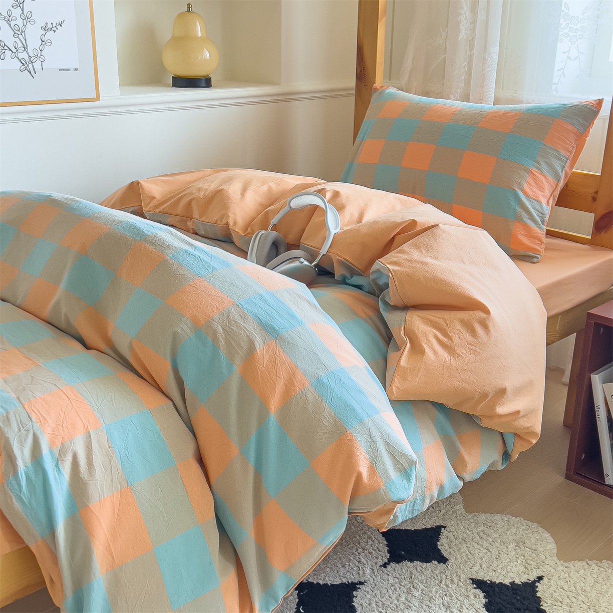 91家纺网 家纺一手货源 找家纺 恬思语家纺 2025新款全棉纯棉水洗棉学生宿舍上下铺三件套四件套单被套单品 梵芙桔