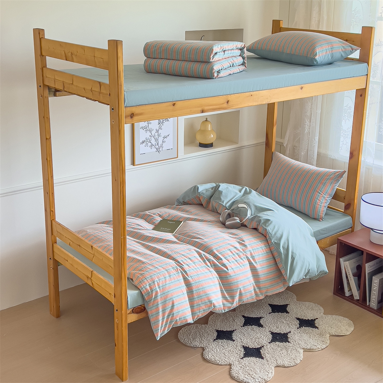 91家纺网 家纺一手货源 找家纺 恬思语家纺 2025新款全棉纯棉水洗棉学生宿舍上下铺三件套四件套单被套单品 絮语桔