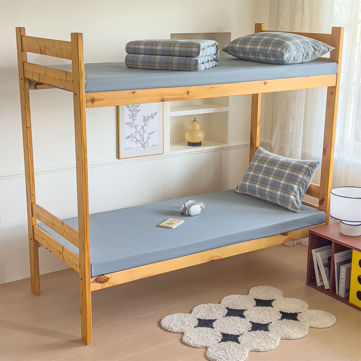 91家纺网 家纺一手货源 找家纺 恬思语家纺 2025新款全棉纯棉水洗棉学生宿舍上下铺三件套四件套单被套单品 简兮蓝