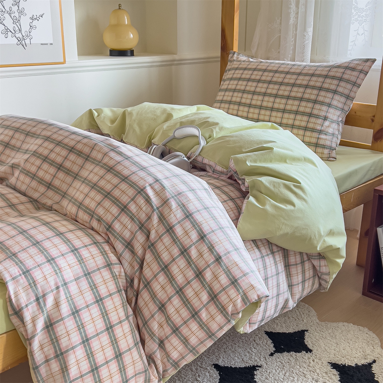 91家纺网 家纺一手货源 找家纺 恬思语家纺 2025新款全棉纯棉水洗棉学生宿舍上下铺三件套四件套单被套单品 棉芷绿