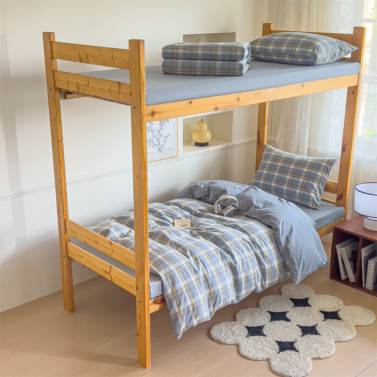 91家纺网 家纺一手货源 找家纺 恬思语家纺 2025新款全棉纯棉水洗棉学生宿舍上下铺三件套四件套单被套单品 简兮蓝