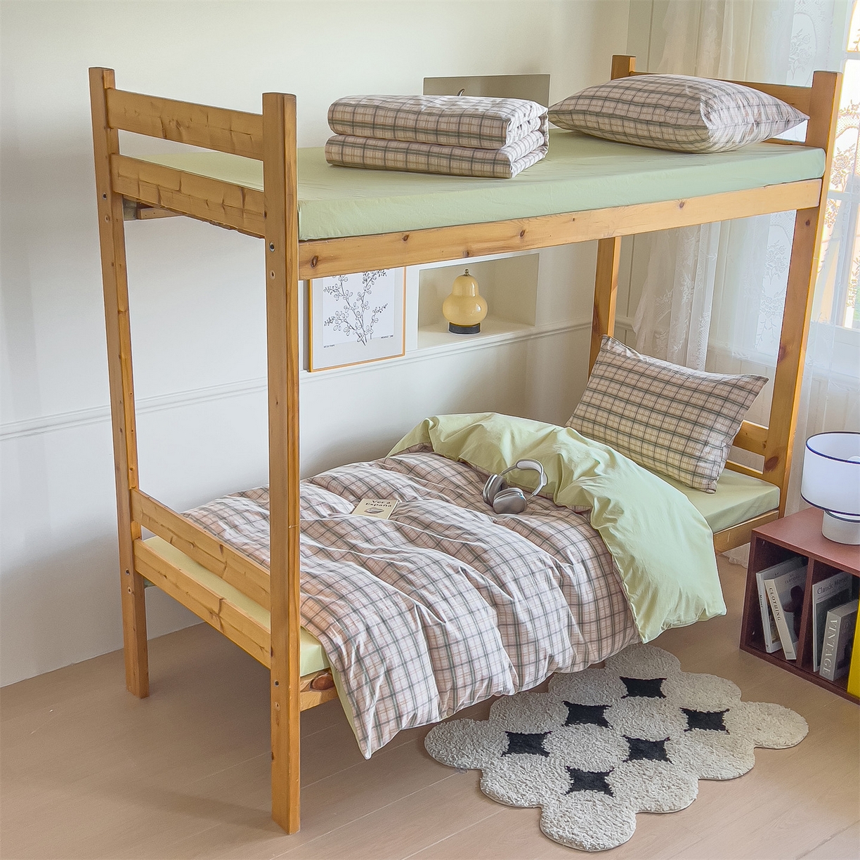 91家纺网 家纺一手货源 找家纺 恬思语家纺 2025新款全棉纯棉水洗棉学生宿舍上下铺三件套四件套单被套单品 棉芷绿