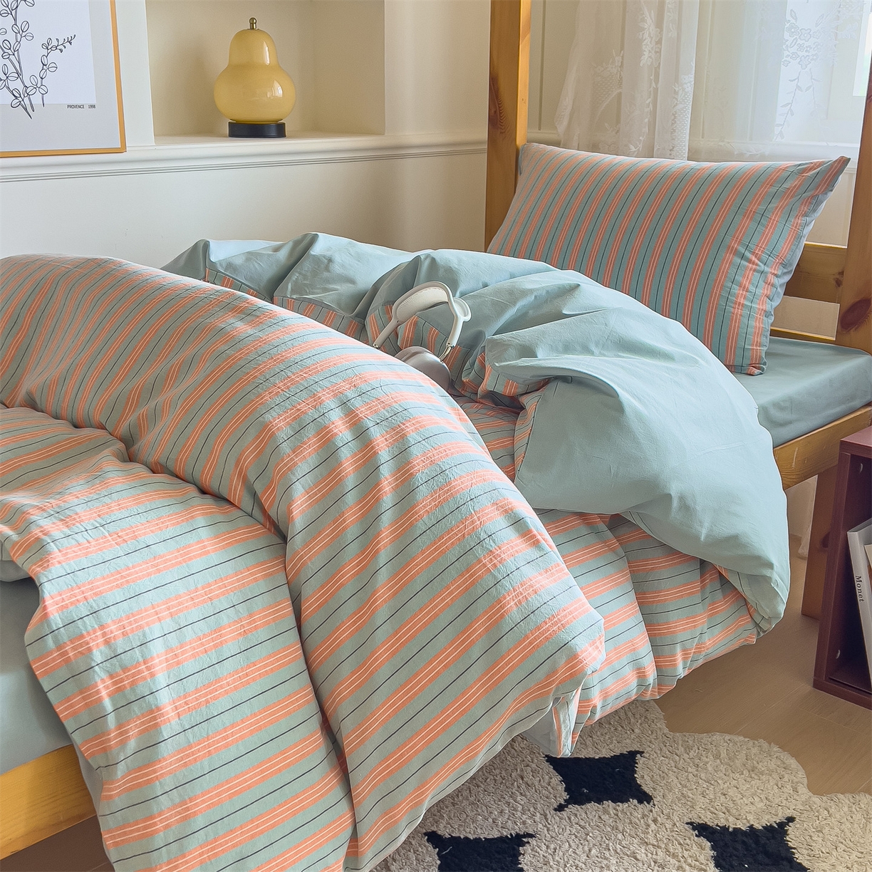 91家纺网 家纺一手货源 找家纺 恬思语家纺 2025新款全棉纯棉水洗棉学生宿舍上下铺三件套四件套单被套单品 絮语桔