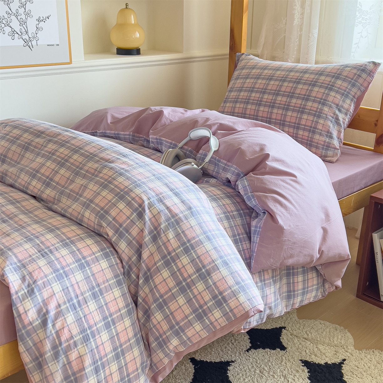 91家纺网 家纺一手货源 找家纺 恬思语家纺 2025新款全棉纯棉水洗棉学生宿舍上下铺三件套四件套单被套单品 云舒紫