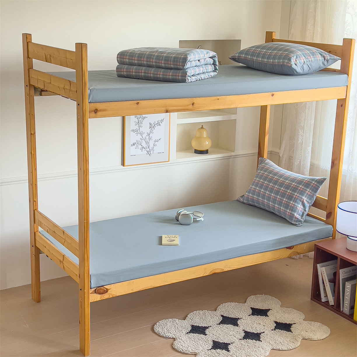 91家纺网 家纺一手货源 找家纺 恬思语家纺 2025新款全棉纯棉水洗棉学生宿舍上下铺三件套四件套单被套单品 初晴蓝