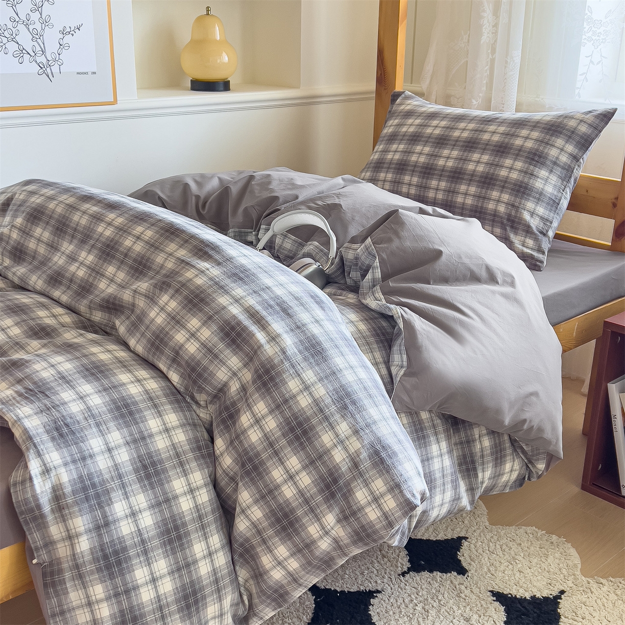 91家纺网 家纺一手货源 找家纺 恬思语家纺 2025新款全棉纯棉水洗棉学生宿舍上下铺三件套四件套单被套单品 石墨灰