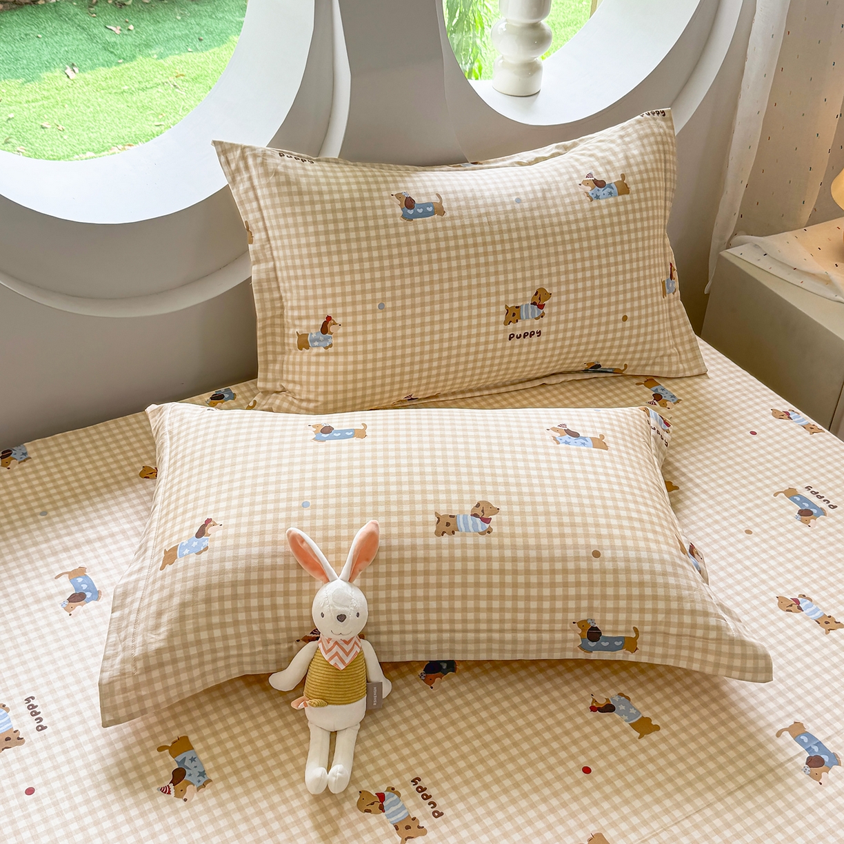 91家纺网 家纺一手货源 找家纺 壹贝家纺 2025新款小清新全棉纯棉印花系列-单被套 俏皮狗