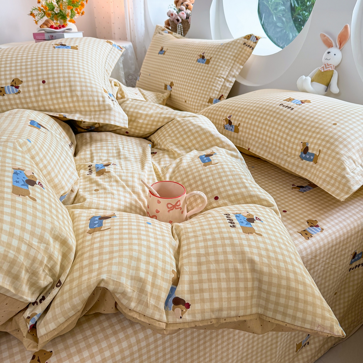 91家纺网 家纺一手货源 找家纺 壹贝家纺 2025新款小清新全棉纯棉印花系列-单被套 俏皮狗