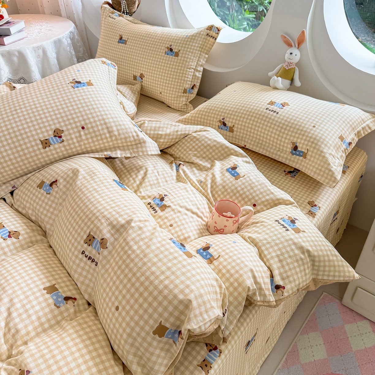 91家纺网 家纺一手货源 找家纺 壹贝家纺 2025新款小清新全棉纯棉印花系列-单被套 俏皮狗