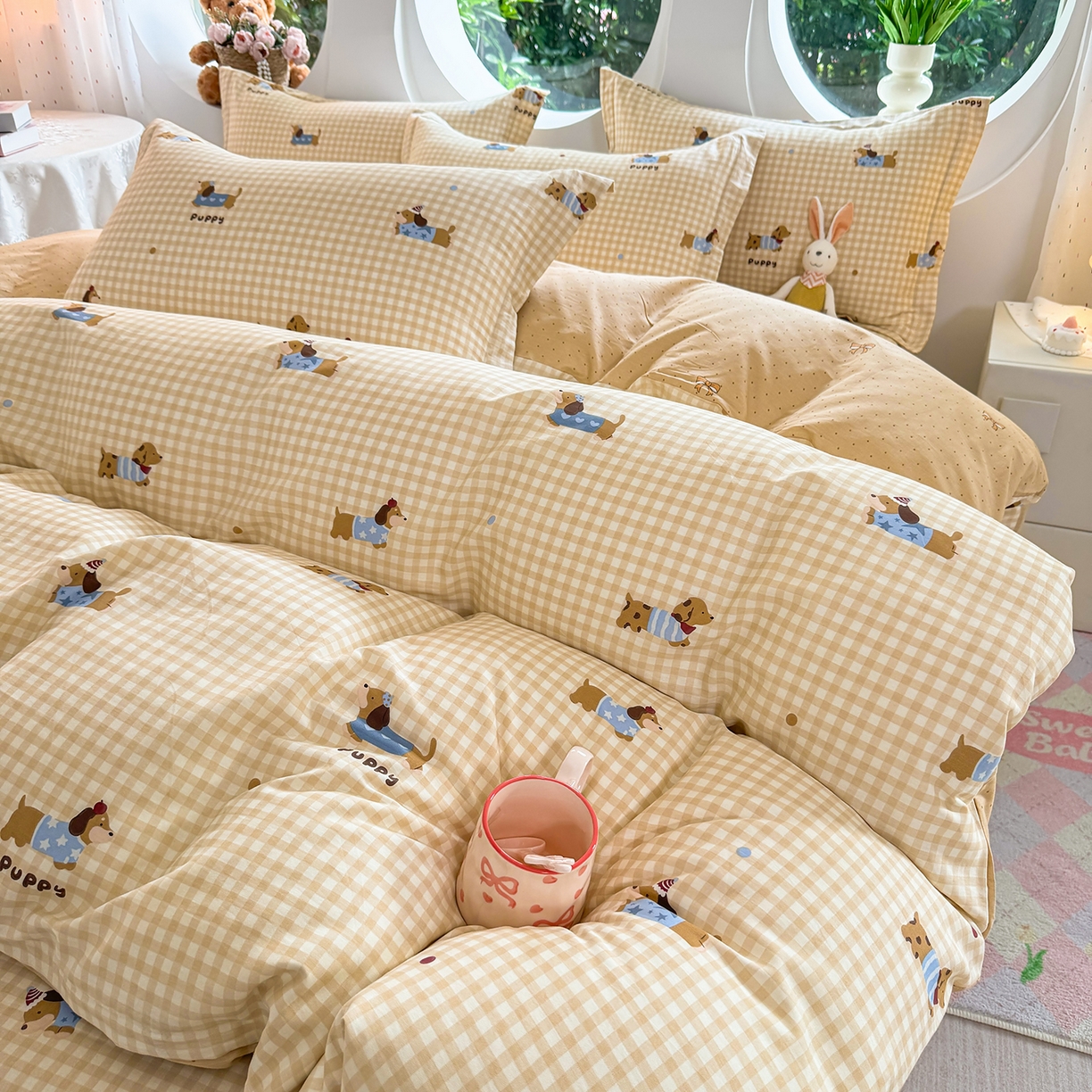 91家纺网 家纺一手货源 找家纺 壹贝家纺 2025新款小清新全棉纯棉印花系列-单被套 俏皮狗