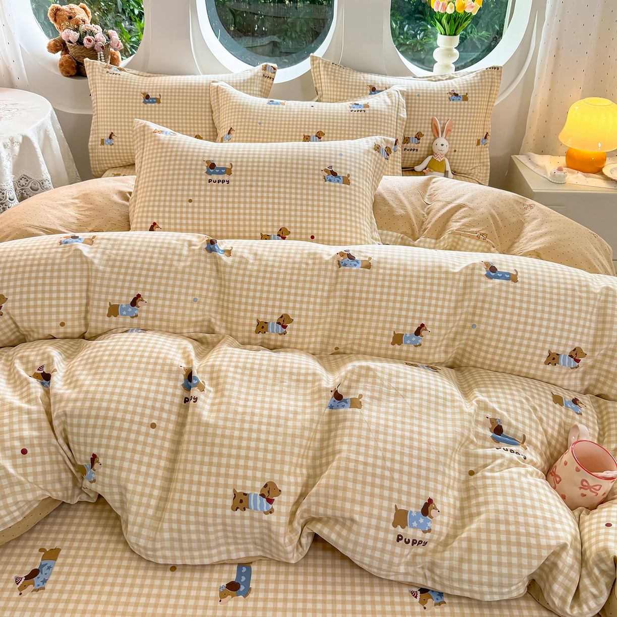 91家纺网 家纺一手货源 找家纺 壹贝家纺 2025新款小清新全棉纯棉印花系列-单被套 俏皮狗