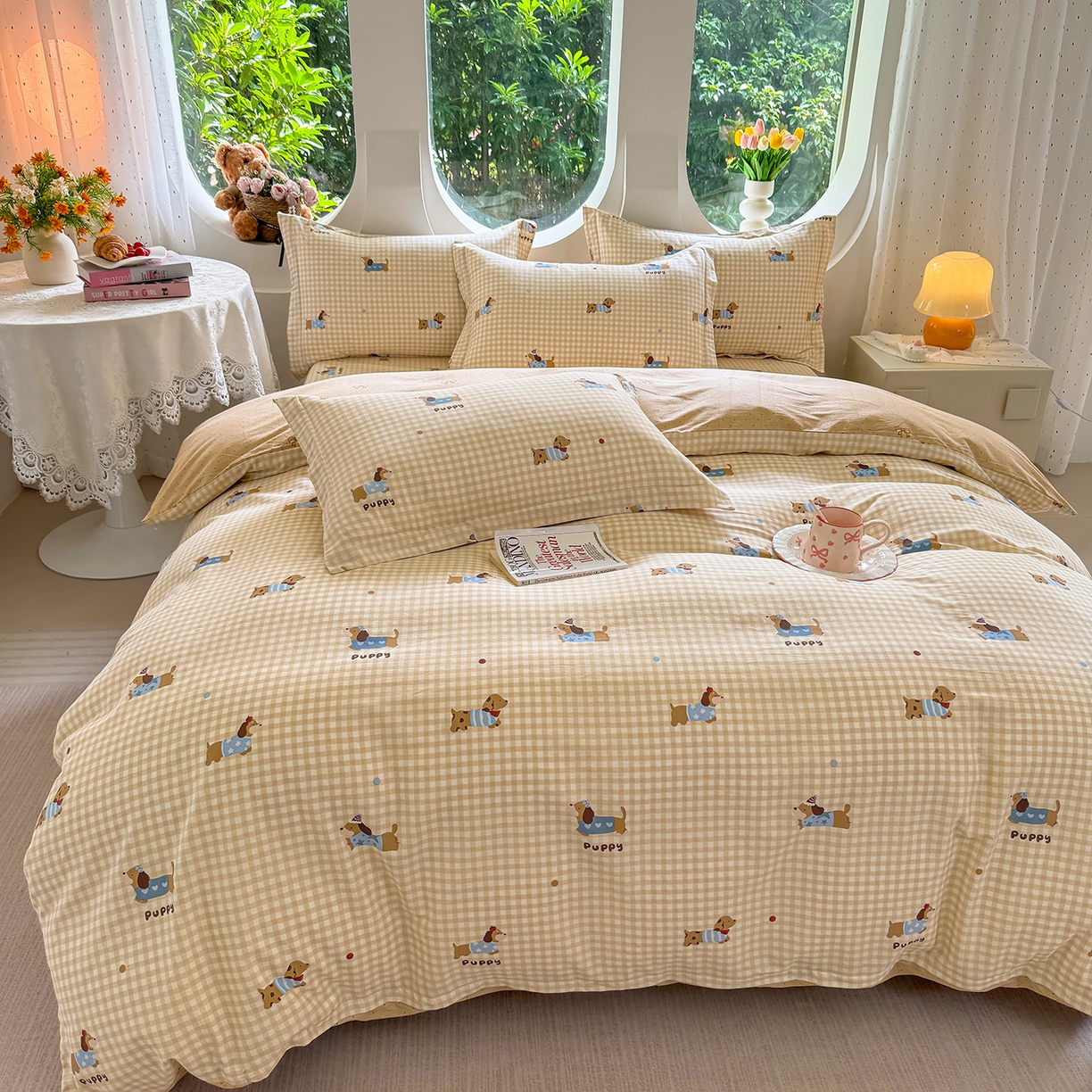 91家纺网 家纺一手货源 找家纺 壹贝家纺 2025新款小清新全棉纯棉印花系列-单被套 俏皮狗