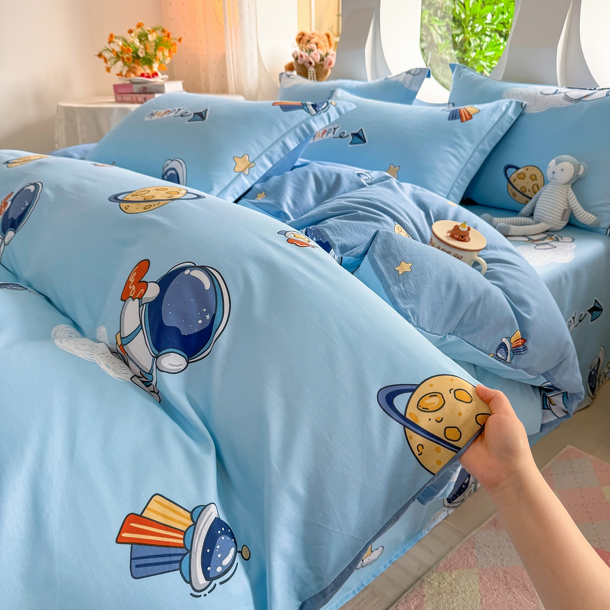 91家纺网 家纺一手货源 找家纺 壹贝家纺 2025新款小清新全棉纯棉印花系列-单被套 太空奇遇