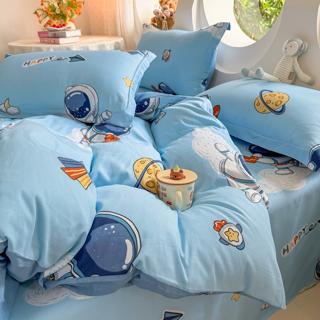 91家纺网 家纺一手货源 找家纺 壹贝家纺 2025新款小清新全棉纯棉印花系列-单被套 太空奇遇