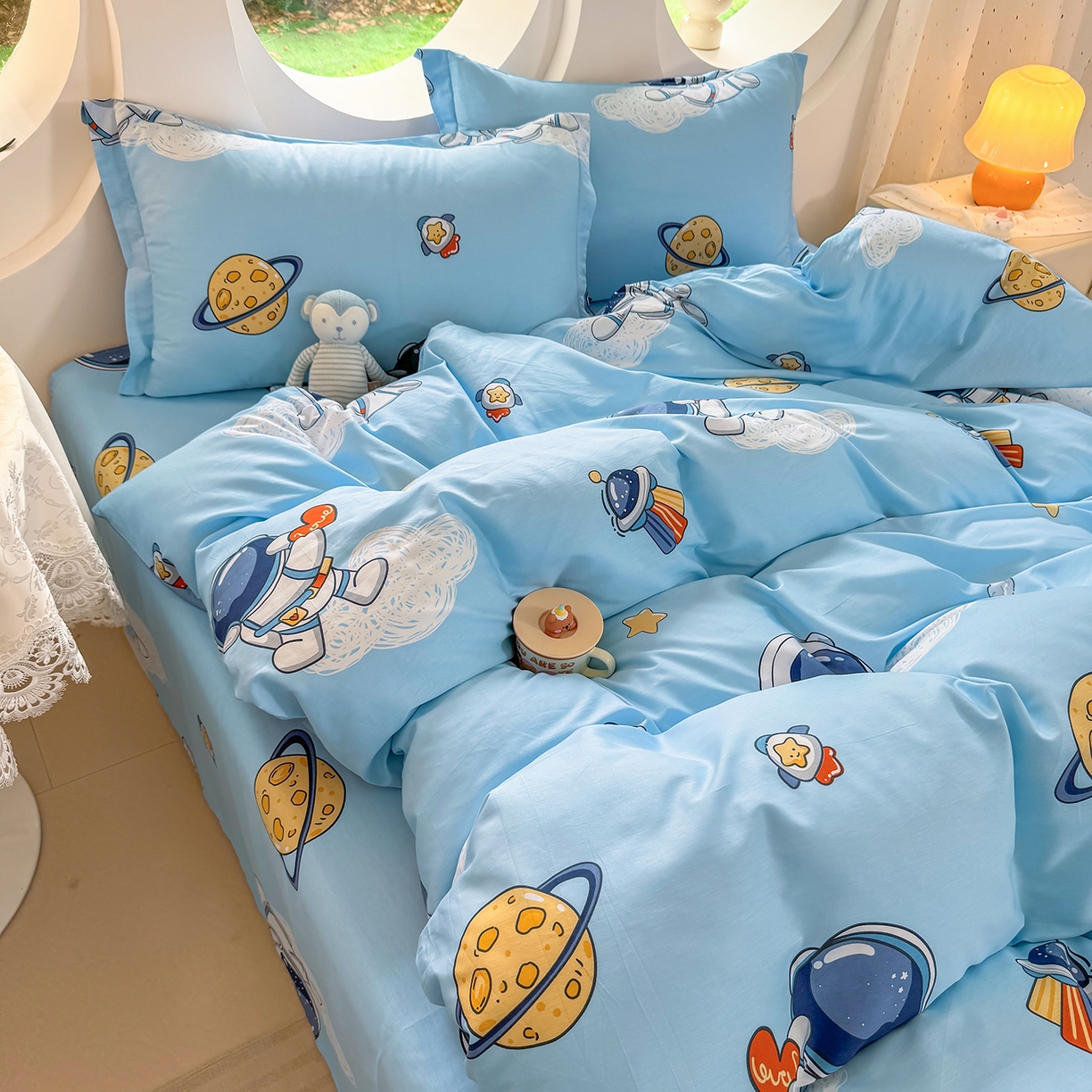 91家纺网 家纺一手货源 找家纺 壹贝家纺 2025新款小清新全棉纯棉印花系列-单被套 太空奇遇