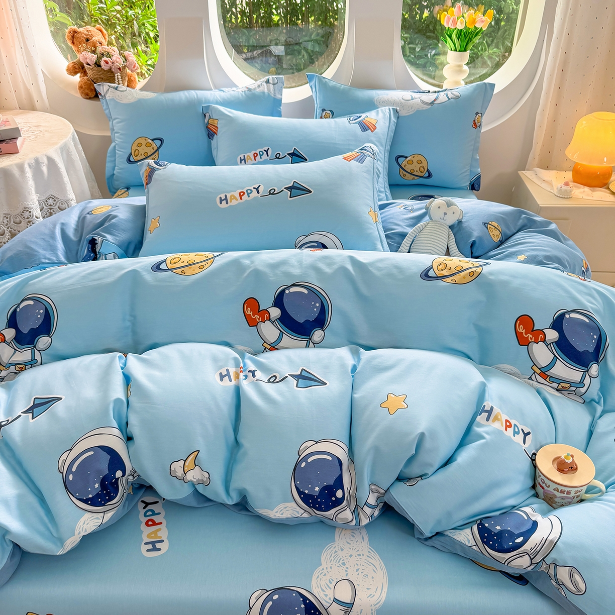 91家纺网 家纺一手货源 找家纺 壹贝家纺 2025新款小清新全棉纯棉印花系列-单被套 太空奇遇