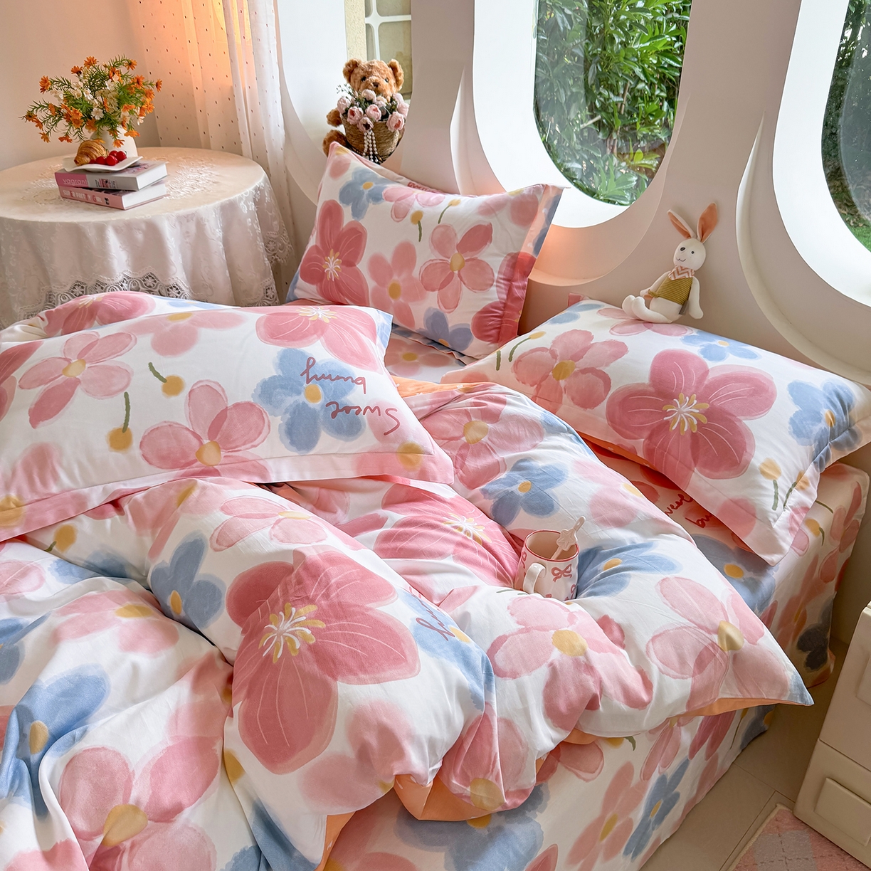 91家纺网 家纺一手货源 找家纺 壹贝家纺 2025新款小清新全棉纯棉印花系列-单被套 夕颜花开