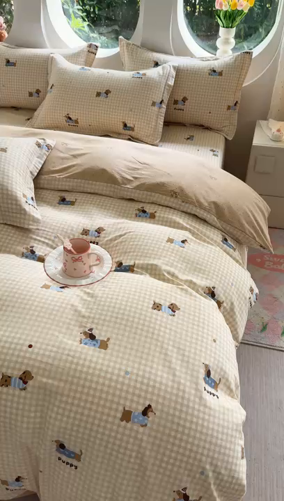 91家纺网 家纺一手货源 找家纺 壹贝家纺 2025新款小清新全棉纯棉印花系列-单被套 俏皮狗