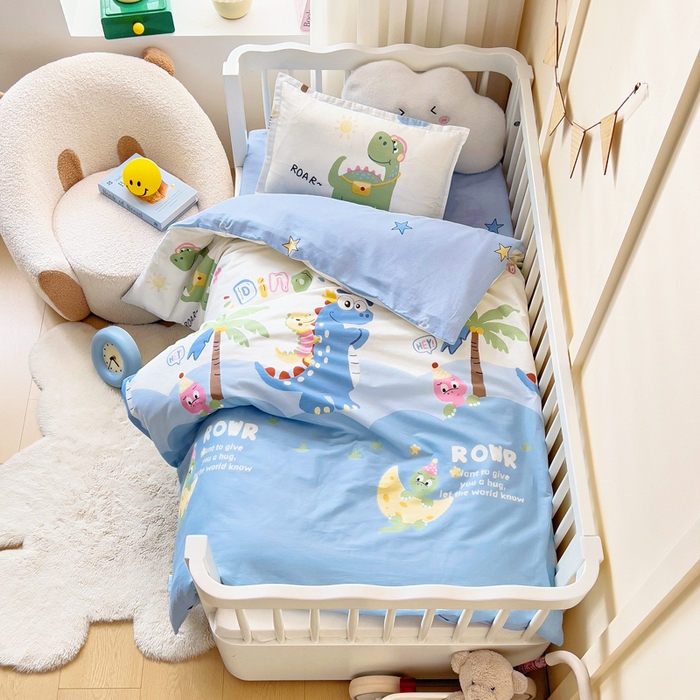 2025新款全棉AB版幼兒園三件套寶寶午睡被子六件套兒童被套多件套 度假恐龍