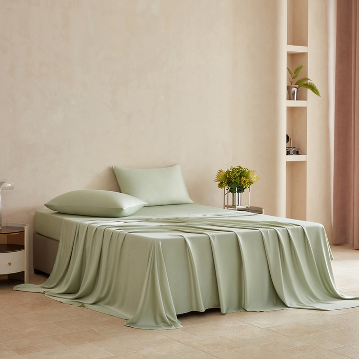 91家纺网 家纺一手货源 找家纺 轩和家居 2025新款天竹60支竹浆纤维A类婴幼儿级别天然抗菌抑菌系列床单单件-单床单 淡绿