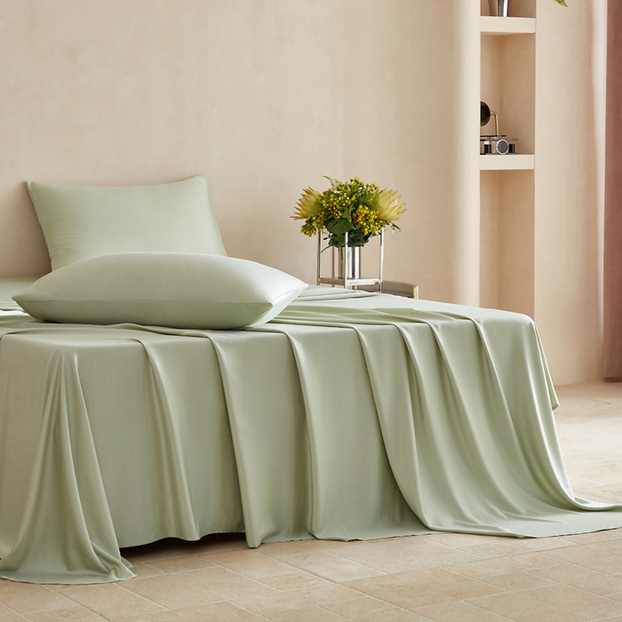 91家纺网 家纺一手货源 找家纺 轩和家居 2025新款天竹60支竹浆纤维A类婴幼儿级别天然抗菌抑菌系列床单单件-单床单 淡绿