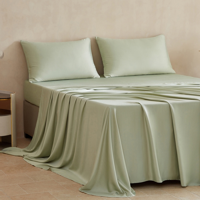 91家纺网 家纺一手货源 找家纺 轩和家居 2025新款天竹60支竹浆纤维A类婴幼儿级别天然抗菌抑菌系列床单单件-单床单 淡绿