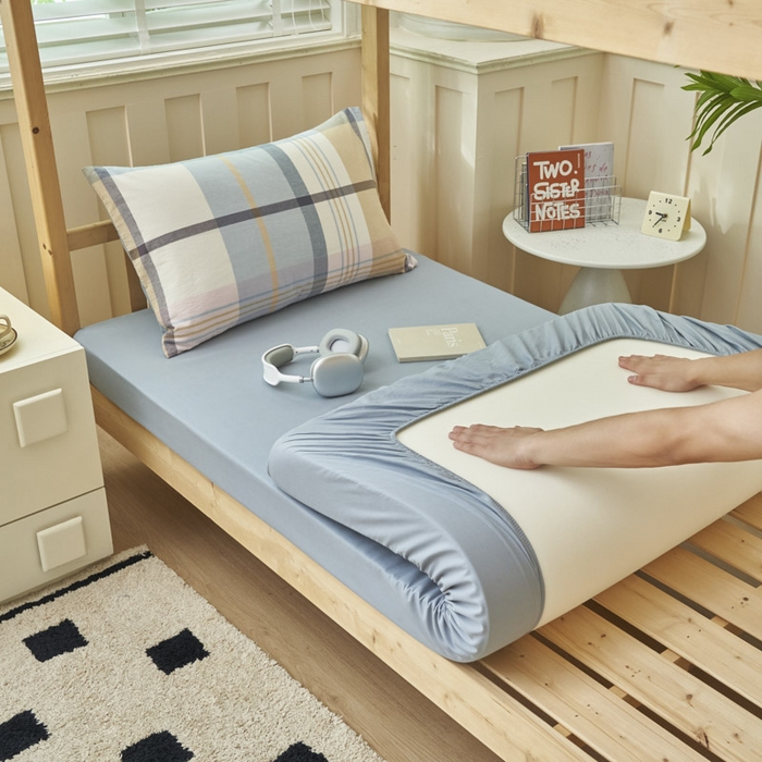 寐绸2025家纺学生季床单床笠 浅蓝