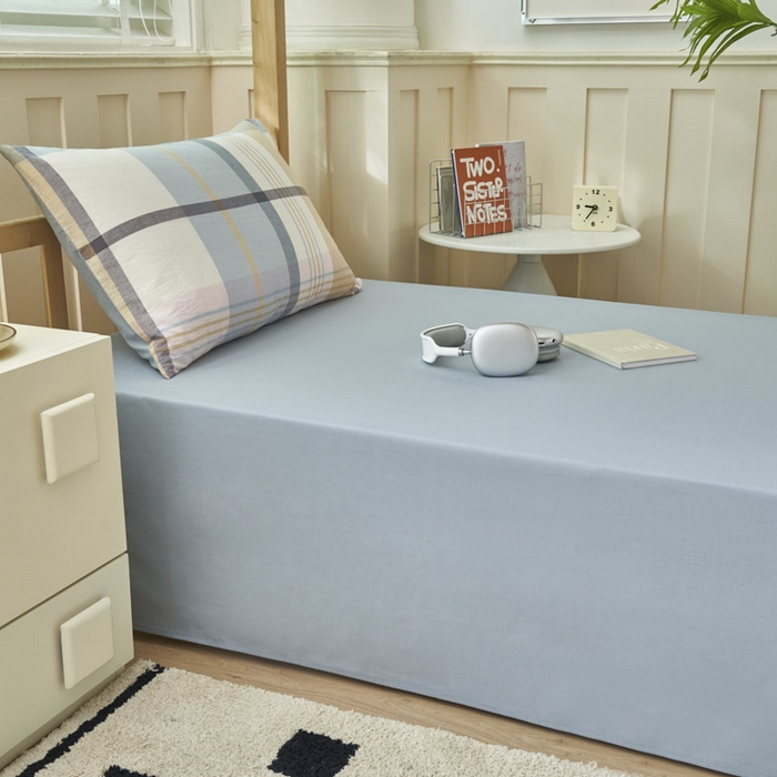 91家纺网 家纺一手货源 找家纺 寐绸2025家纺学生季床单床笠 浅蓝