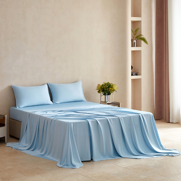 91家纺网 家纺一手货源 找家纺 轩和家居 2025新款天竹60支竹浆纤维A类婴幼儿级别天然抗菌抑菌系列床单单件-单床单 天蓝