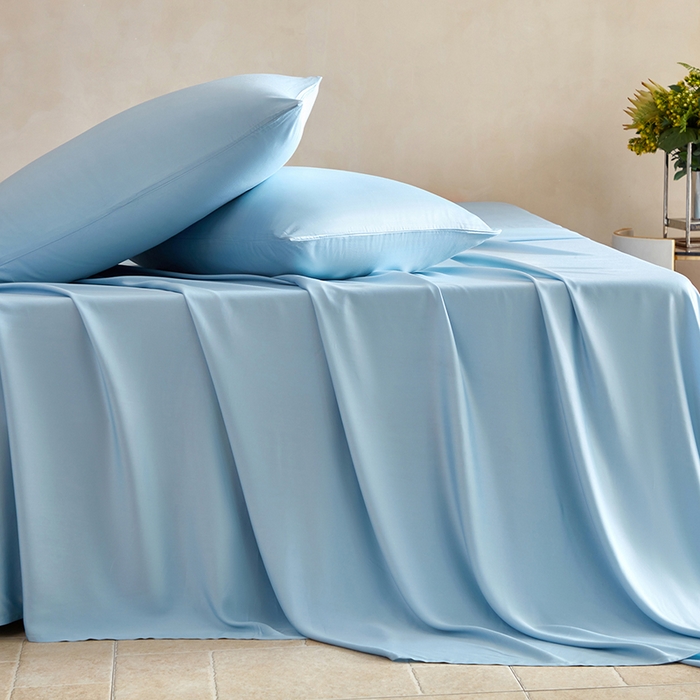 91家纺网 家纺一手货源 找家纺 轩和家居 2025新款天竹60支竹浆纤维A类婴幼儿级别天然抗菌抑菌系列床单单件-单床单 天蓝