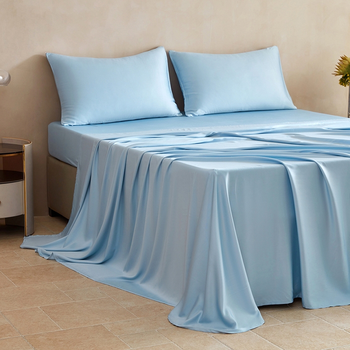 91家纺网 家纺一手货源 找家纺 轩和家居 2025新款天竹60支竹浆纤维A类婴幼儿级别天然抗菌抑菌系列床单单件-单床单 天蓝